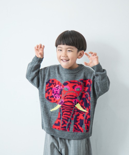 LOWRYS FARM(ローリーズファーム)の「Y.SUDAアニマルニット 239985(ニット/セーター・キッズ・ネイビー/グレー・110cm/120cm/130cm)」の2枚目の写真