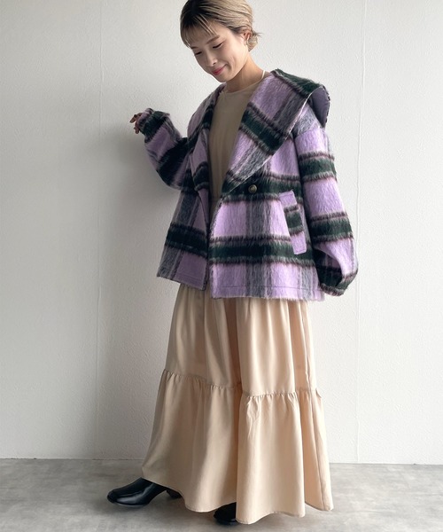 w closet(ダブルクローゼット)の「セーラーカラーショートコート(ピーコート・レディース・アイボリー/パープル・FREE)」の7枚目の写真