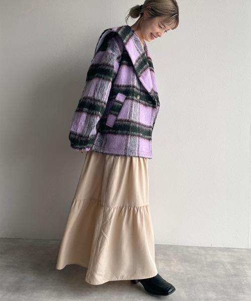 w closet(ダブルクローゼット)の「セーラーカラーショートコート(ピーコート・レディース・アイボリー/パープル・FREE)」の17枚目の写真