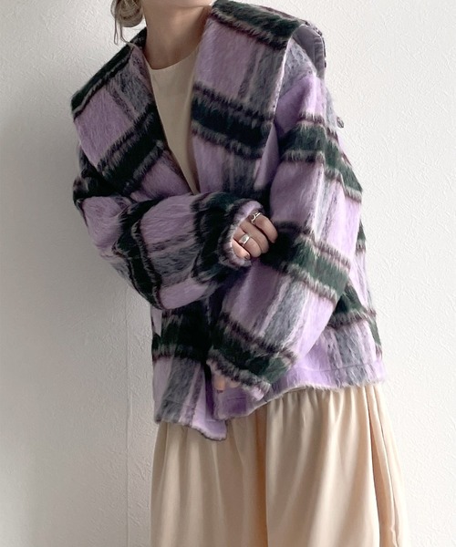 w closet(ダブルクローゼット)の「セーラーカラーショートコート(ピーコート・レディース・アイボリー/パープル・FREE)」の21枚目の写真