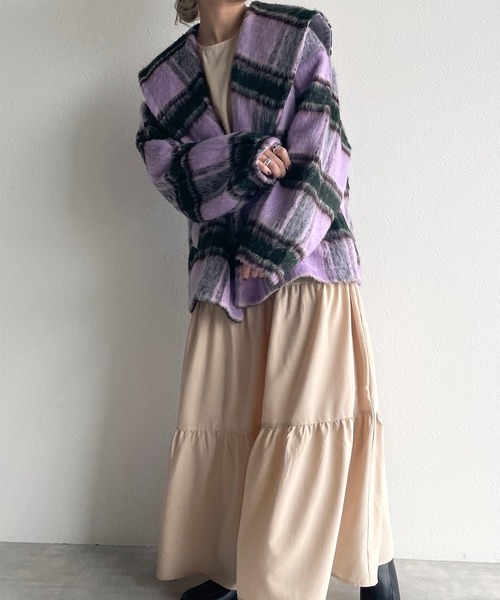 w closet(ダブルクローゼット)の「セーラーカラーショートコート(ピーコート・レディース・アイボリー/パープル・FREE)」の5枚目の写真