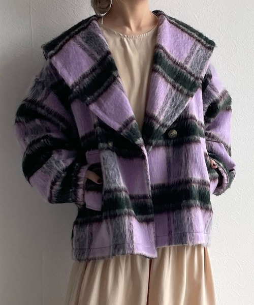 w closet(ダブルクローゼット)の「セーラーカラーショートコート(ピーコート・レディース・アイボリー/パープル・FREE)」の8枚目の写真