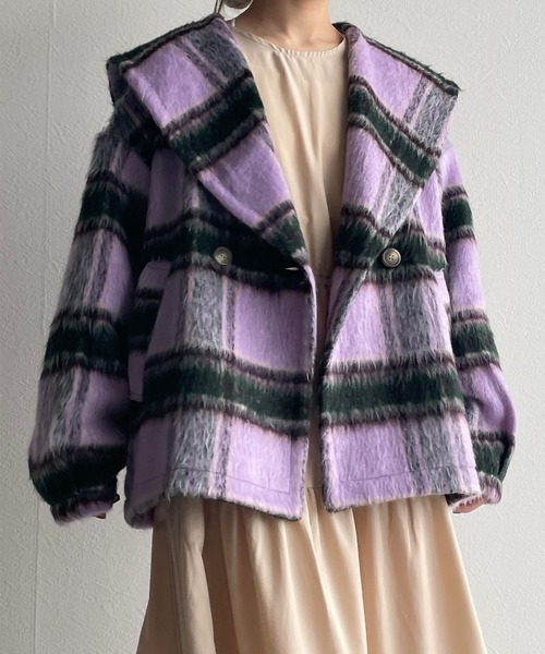 w closet(ダブルクローゼット)の「セーラーカラーショートコート(ピーコート・レディース・アイボリー/パープル・FREE)」の18枚目の写真