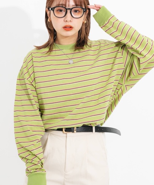 nemne store（ネンネストア）の「マルチボーダーロンT（Tシャツ/カットソー・レディース・ベージュ/ブルー/グリーン/ミント・フリー）」の6枚目の写真