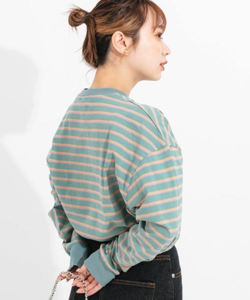 nemne store（ネンネストア）の「マルチボーダーロンT（Tシャツ/カットソー・レディース・ベージュ/ブルー/グリーン/ミント・フリー）」の19枚目の写真