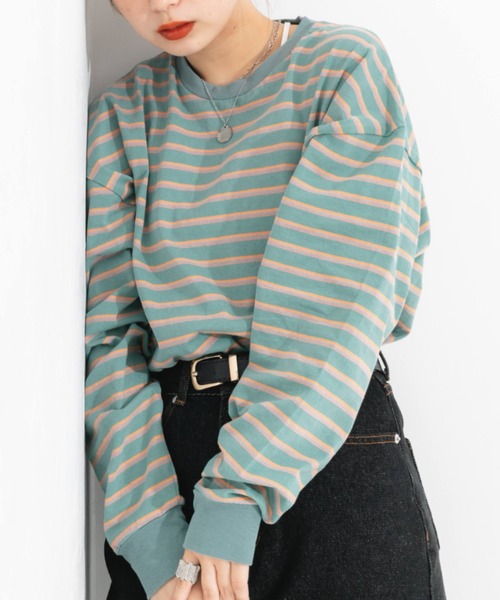 nemne store（ネンネストア）の「マルチボーダーロンT（Tシャツ/カットソー・レディース・ベージュ/ブルー/グリーン/ミント・フリー）」の9枚目の写真