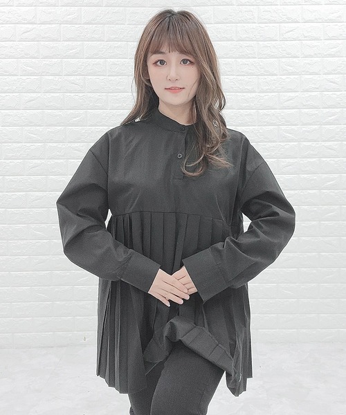 Lace Ladies(レースレディース)の「バンドカラー プリーツ切替 長袖 シャツ(シャツ/ブラウス・レディース・グレイッシュベージュ/ホワイト/ブラック・M/L)」の22枚目の写真