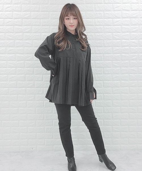 Lace Ladies(レースレディース)の「バンドカラー プリーツ切替 長袖 シャツ(シャツ/ブラウス・レディース・グレイッシュベージュ/ホワイト/ブラック・M/L)」の15枚目の写真