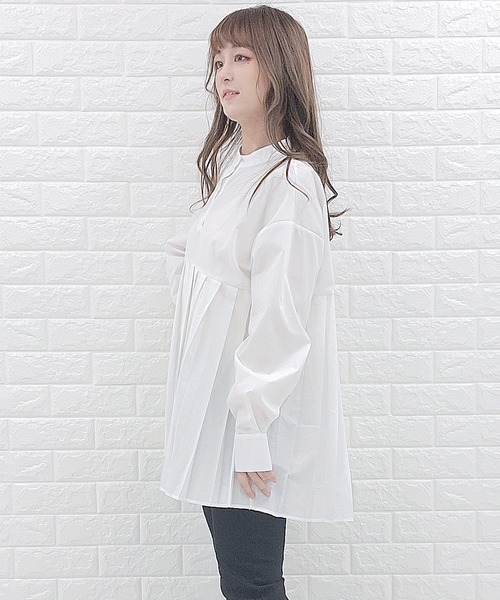 Lace Ladies(レースレディース)の「バンドカラー プリーツ切替 長袖 シャツ(シャツ/ブラウス・レディース・グレイッシュベージュ/ホワイト/ブラック・M/L)」の18枚目の写真