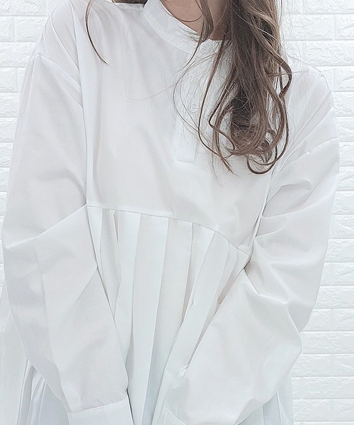 Lace Ladies(レースレディース)の「バンドカラー プリーツ切替 長袖 シャツ(シャツ/ブラウス・レディース・グレイッシュベージュ/ホワイト/ブラック・M/L)」の16枚目の写真