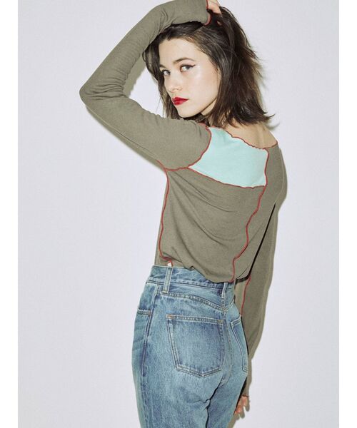 jouetie（ジュエティ）の「パッチワークメロートップス（Tシャツ/カットソー・レディース・ブラック/オフホワイト/カーキ/ピンク・MEDIUM）」の3枚目の写真