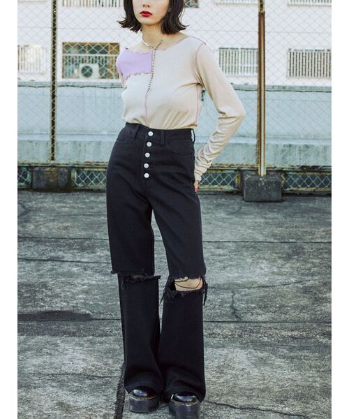 jouetie（ジュエティ）の「パッチワークメロートップス（Tシャツ/カットソー・レディース・ブラック/オフホワイト/カーキ/ピンク・MEDIUM）」の16枚目の写真