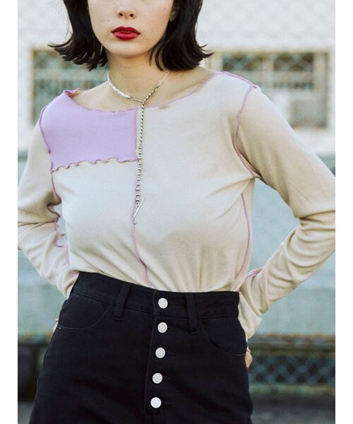 jouetie（ジュエティ）の「パッチワークメロートップス（Tシャツ/カットソー・レディース・ブラック/オフホワイト/カーキ/ピンク・MEDIUM）」の19枚目の写真