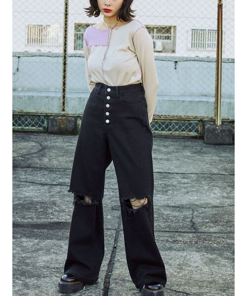 jouetie（ジュエティ）の「パッチワークメロートップス（Tシャツ/カットソー・レディース・ブラック/オフホワイト/カーキ/ピンク・MEDIUM）」の17枚目の写真