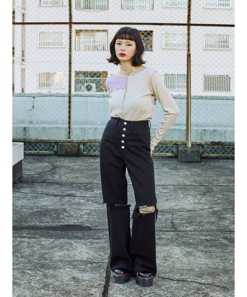 jouetie（ジュエティ）の「パッチワークメロートップス（Tシャツ/カットソー・レディース・ブラック/オフホワイト/カーキ/ピンク・MEDIUM）」の8枚目の写真