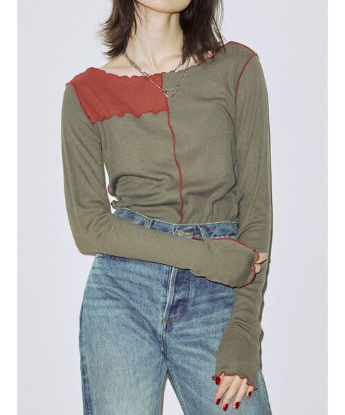 jouetie（ジュエティ）の「パッチワークメロートップス（Tシャツ/カットソー・レディース・ブラック/オフホワイト/カーキ/ピンク・MEDIUM）」の9枚目の写真