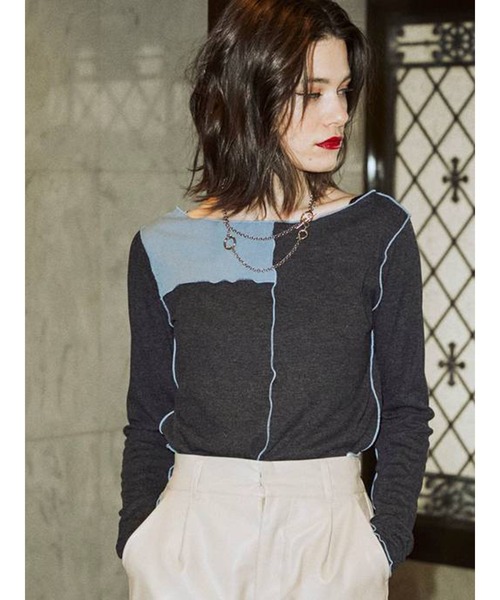 jouetie（ジュエティ）の「パッチワークメロートップス（Tシャツ/カットソー・レディース・ブラック/オフホワイト/カーキ/ピンク・MEDIUM）」の2枚目の写真