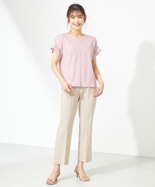 Feroux（フェルゥ）の「【洗える】ドライタッチセミフレア カラーパンツ（その他パンツ・レディース・ふじ色系/ブラック系/スモーキーグリーン系/ライトイエロー系/アイボリー系・2/0/1）」の8枚目の写真
