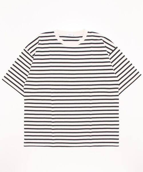 STYLEBLOCK(スタイルブロック)の「スーパービッグ半袖ボーダーTシャツ(Tシャツ/カットソー・メンズ・ホワイト系その他2/グリーン/ブルー系その他/ホワイト/チャコール/ベージュ/ブラック系その他2/ブラック/ネイビー/マスタード/ホワイト系その他/グリーン系その他/ブラック系その他/オレンジ・L/M/LL)」の4枚目の写真