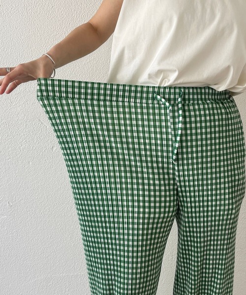 gingham check pleats pants / セルフカット可能なギンガム