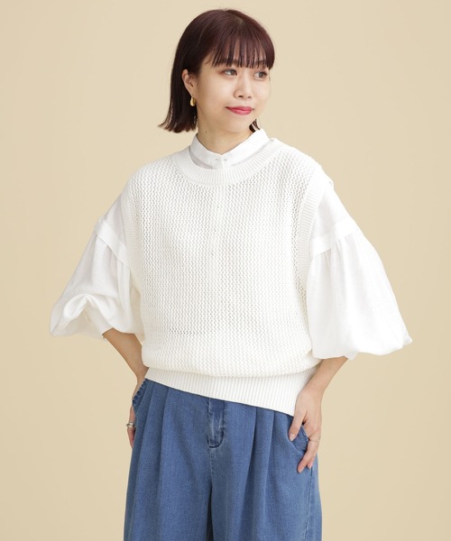 NANO universe（ナノユニバース）の「LB.04/コットンスラブテープヤーンニットベスト ノースリーブ（ベスト・レディース・オレンジ/オフホワイト/チャコール・FREE）」の2枚目の写真