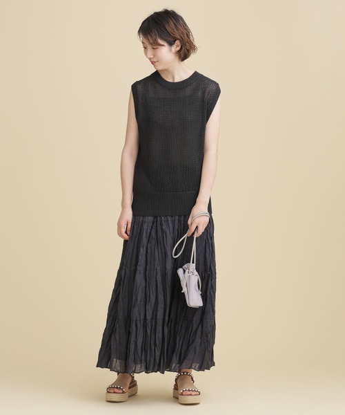 NANO universe（ナノユニバース）の「LB.04/コットンスラブテープヤーンニットベスト ノースリーブ（ベスト・レディース・オレンジ/オフホワイト/チャコール・FREE）」の5枚目の写真