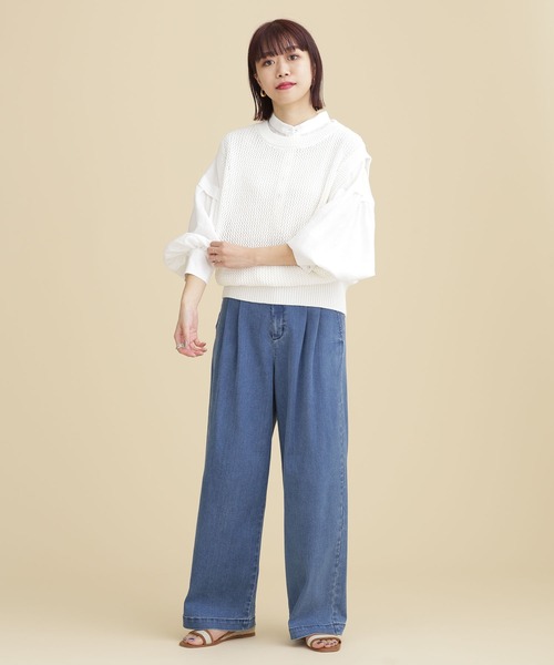 NANO universe（ナノユニバース）の「LB.04/コットンスラブテープヤーンニットベスト ノースリーブ（ベスト・レディース・オレンジ/オフホワイト/チャコール・FREE）」の6枚目の写真