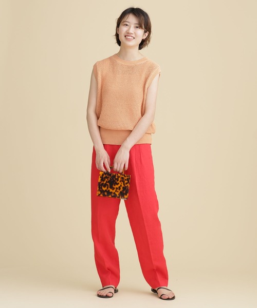 NANO universe（ナノユニバース）の「LB.04/コットンスラブテープヤーンニットベスト ノースリーブ（ベスト・レディース・オレンジ/オフホワイト/チャコール・FREE）」の7枚目の写真