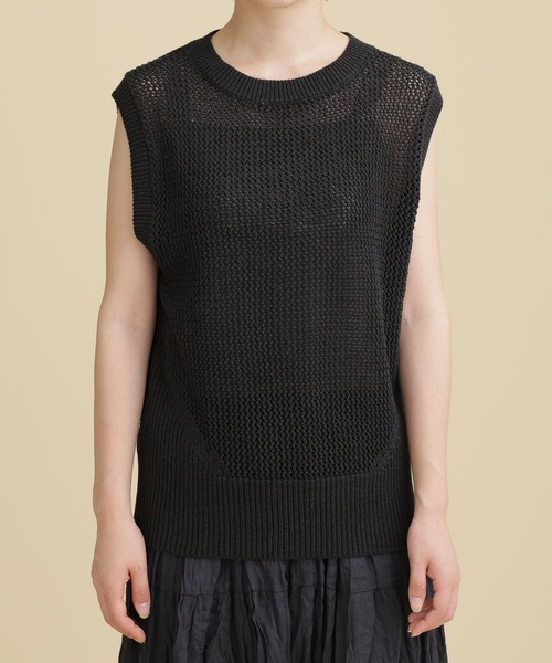 NANO universe（ナノユニバース）の「LB.04/コットンスラブテープヤーンニットベスト ノースリーブ（ベスト・レディース・オレンジ/オフホワイト/チャコール・FREE）」の8枚目の写真