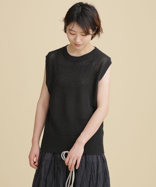 NANO universe（ナノユニバース）の「LB.04/コットンスラブテープヤーンニットベスト ノースリーブ（ベスト・レディース・オレンジ/オフホワイト/チャコール・FREE）」の12枚目の写真