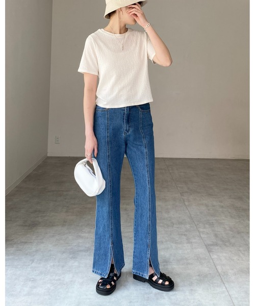 She's Closet(シーズクローゼット)の「ふくれジャガードクルーネックコンパクト半袖プルオーバートップス(Tシャツ/カットソー・レディース・グリーン/ブラック/アイボリー・FREE)」の11枚目の写真