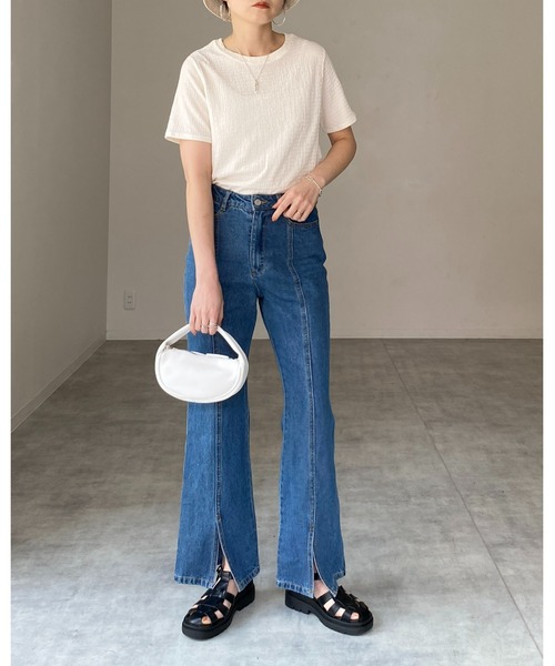 She's Closet(シーズクローゼット)の「ふくれジャガードクルーネックコンパクト半袖プルオーバートップス(Tシャツ/カットソー・レディース・グリーン/ブラック/アイボリー・FREE)」の13枚目の写真