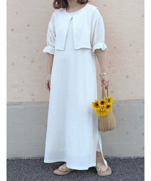 Amourire（アムリール）の「【yumiコラボ】【低身長向けサイズ有り】ベスト＋キャンディスリーブワンピースset（ワンピース・レディース・オフホワイト/モカ/ベージュ・S/M）」の6枚目の写真