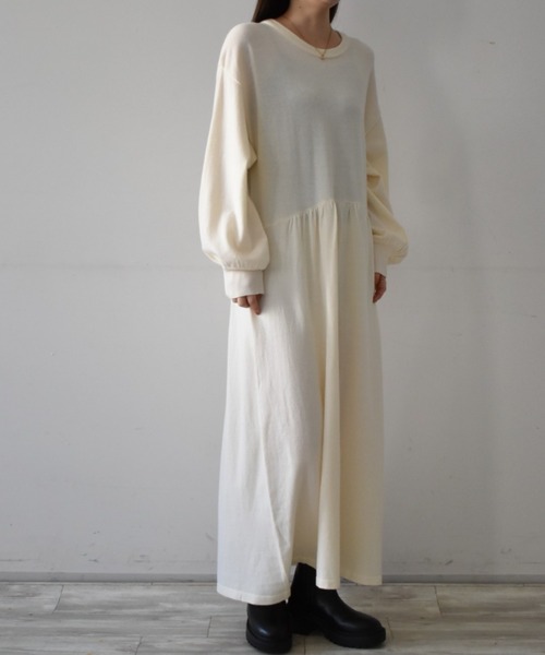 RANAN（ラナン）の「［アンチピリング］クルーネックニットフレアロングワンピース（ワンピース・レディース・ブラック/アイボリー/オレンジ系その他・LL/M/L）」の19枚目の写真