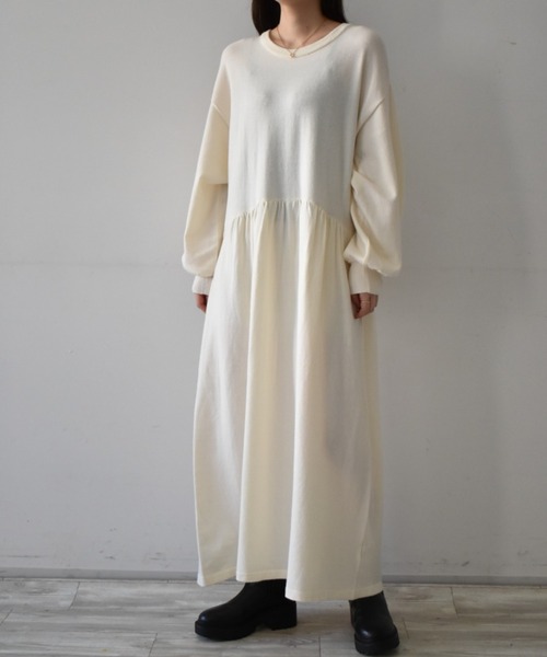 RANAN（ラナン）の「［アンチピリング］クルーネックニットフレアロングワンピース（ワンピース・レディース・ブラック/アイボリー/オレンジ系その他・LL/M/L）」の16枚目の写真