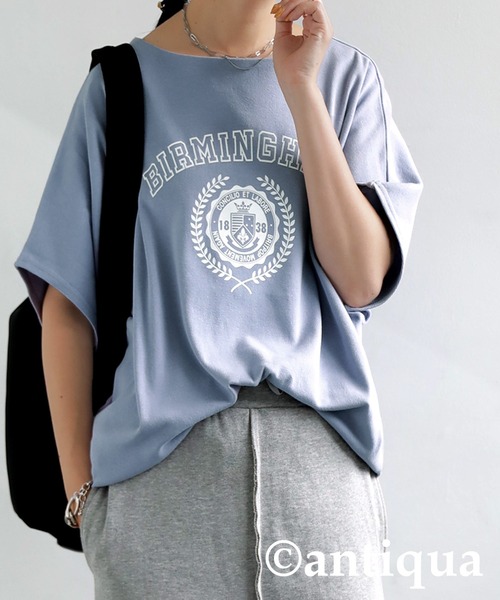 antiqua(アンティカ)の「即こなれる。カレッジプリントロゴT(Tシャツ/カットソー・レディース・ブラック/ベージュ/オフホワイト/カーキ/パープル系その他・FREE)」の5枚目の写真
