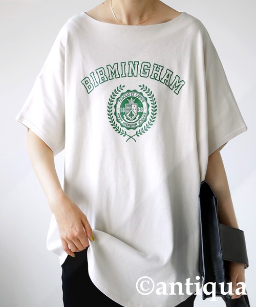 antiqua(アンティカ)の「即こなれる。カレッジプリントロゴT(Tシャツ/カットソー・レディース・ブラック/ベージュ/オフホワイト/カーキ/パープル系その他・FREE)」の2枚目の写真