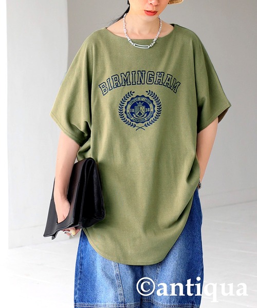 antiqua(アンティカ)の「即こなれる。カレッジプリントロゴT(Tシャツ/カットソー・レディース・ブラック/ベージュ/オフホワイト/カーキ/パープル系その他・FREE)」の4枚目の写真