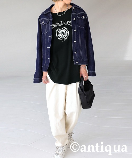 antiqua(アンティカ)の「即こなれる。カレッジプリントロゴT(Tシャツ/カットソー・レディース・ブラック/ベージュ/オフホワイト/カーキ/パープル系その他・FREE)」の13枚目の写真