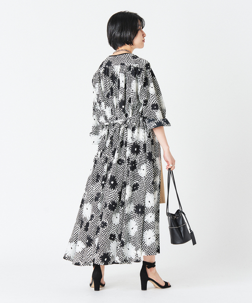 セール】チェッカーフラワープリントワンピース（ワンピース