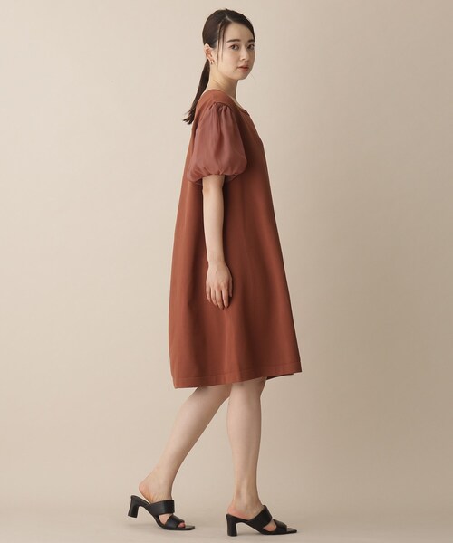 OPAQUE.CLIP（オペークドットクリップ）の「◆異素材ドッキングミディ丈ワンピース（ワンピース・レディース・ブラック/グレー/レンガ・38）」の4枚目の写真