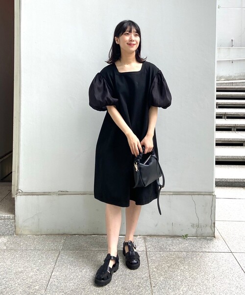 OPAQUE.CLIP（オペークドットクリップ）の「◆異素材ドッキングミディ丈ワンピース（ワンピース・レディース・ブラック/グレー/レンガ・38）」の13枚目の写真