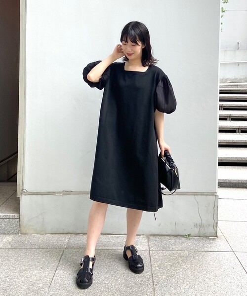 OPAQUE.CLIP（オペークドットクリップ）の「◆異素材ドッキングミディ丈ワンピース（ワンピース・レディース・ブラック/グレー/レンガ・38）」の5枚目の写真