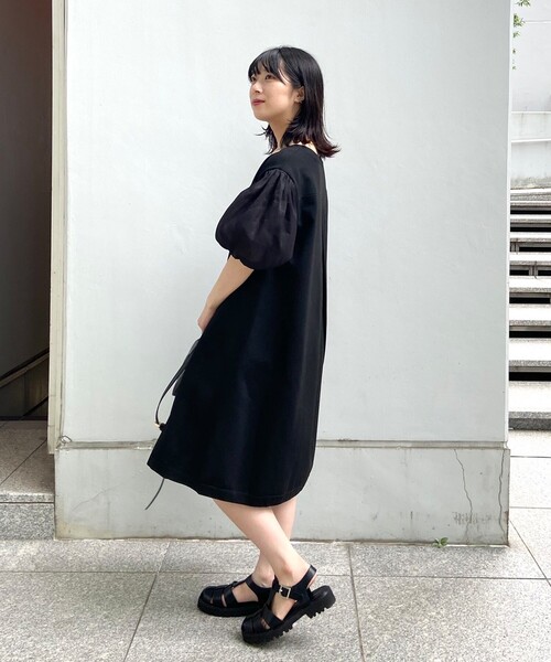 OPAQUE.CLIP（オペークドットクリップ）の「◆異素材ドッキングミディ丈ワンピース（ワンピース・レディース・ブラック/グレー/レンガ・38）」の8枚目の写真