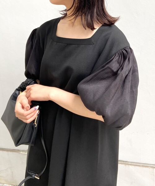 OPAQUE.CLIP（オペークドットクリップ）の「◆異素材ドッキングミディ丈ワンピース（ワンピース・レディース・ブラック/グレー/レンガ・38）」の11枚目の写真