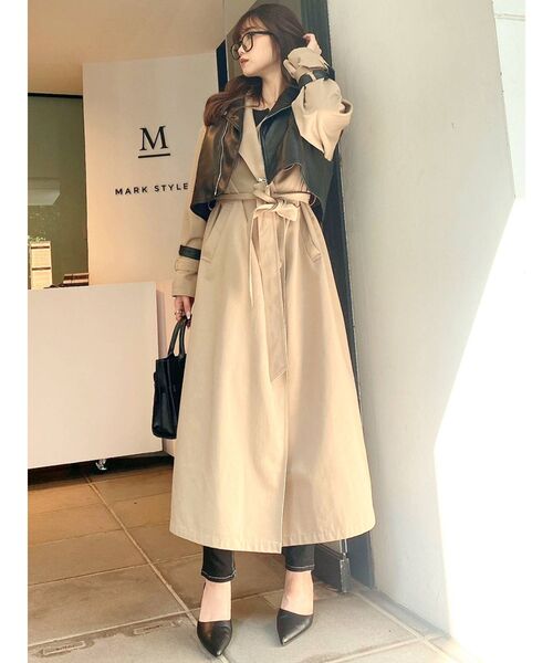 GYDA（ジェイダ）の「ライダースベストレイヤード トレンチコート（トレンチコート・レディース・ブラック/ベージュ・FREE）」の7枚目の写真