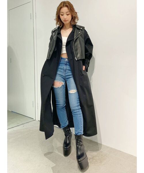 GYDA（ジェイダ）の「ライダースベストレイヤード トレンチコート（トレンチコート・レディース・ブラック/ベージュ・FREE）」の10枚目の写真