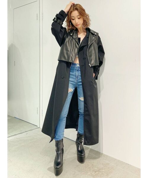 GYDA（ジェイダ）の「ライダースベストレイヤード トレンチコート（トレンチコート・レディース・ブラック/ベージュ・FREE）」の4枚目の写真