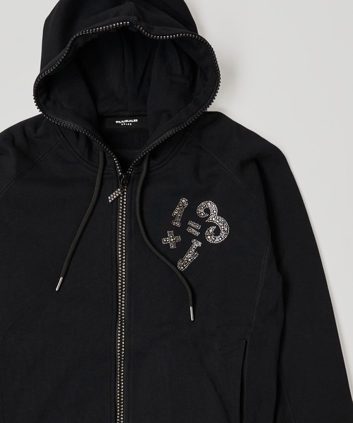 1piu1uguale3 RELAX（ウノピュウノウグァーレトレリラックス）の「【1PIU1UGUALE3 RELAX】1+1＝3 RHINESTONE HOODIE（パーカー・メンズ・ホワイト/ブラック/グレー・MEDIUM/LARGE/X-LARGE）」の2枚目の写真