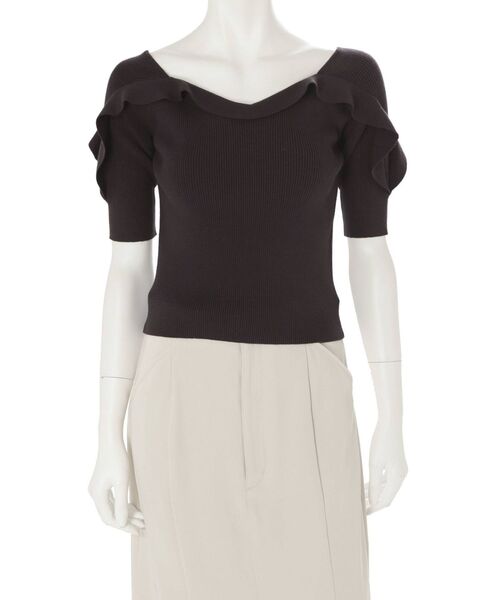 MERCURYDUO（マーキュリーデュオ）の「2WAYデザインラッフルニット（ニット/セーター・レディース・オフホワイト/ブラック/ベージュ/ダークブラウン・FREE）」の18枚目の写真